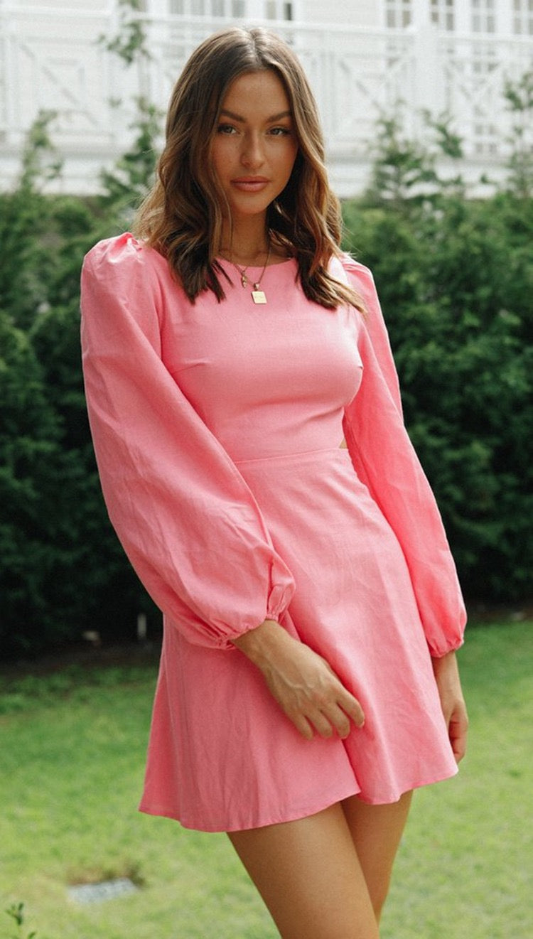 Rose Radiance Puff Sleeve Mini Dress