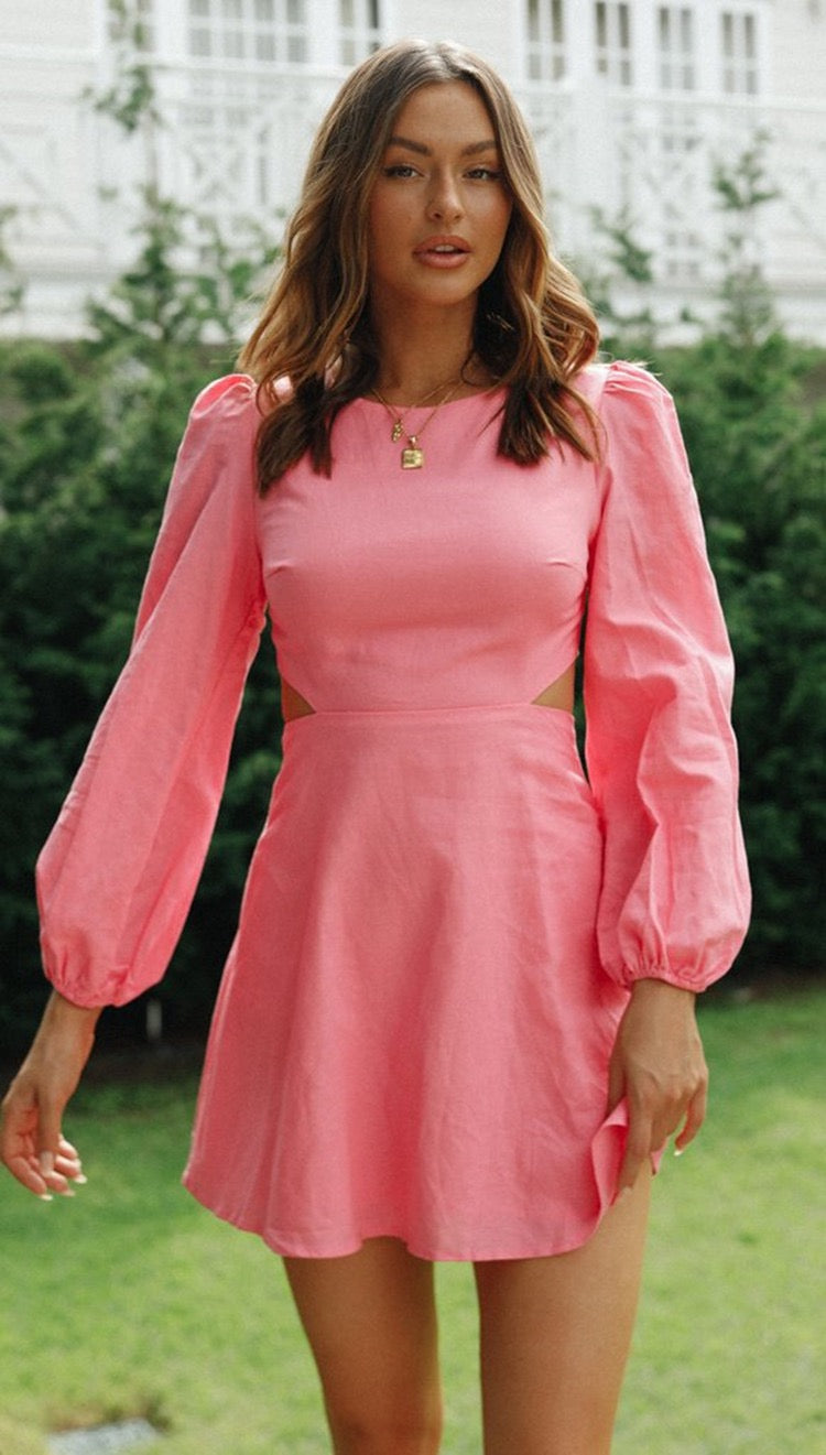 Rose Radiance Puff Sleeve Mini Dress