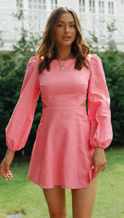 Rose Radiance Puff Sleeve Mini Dress