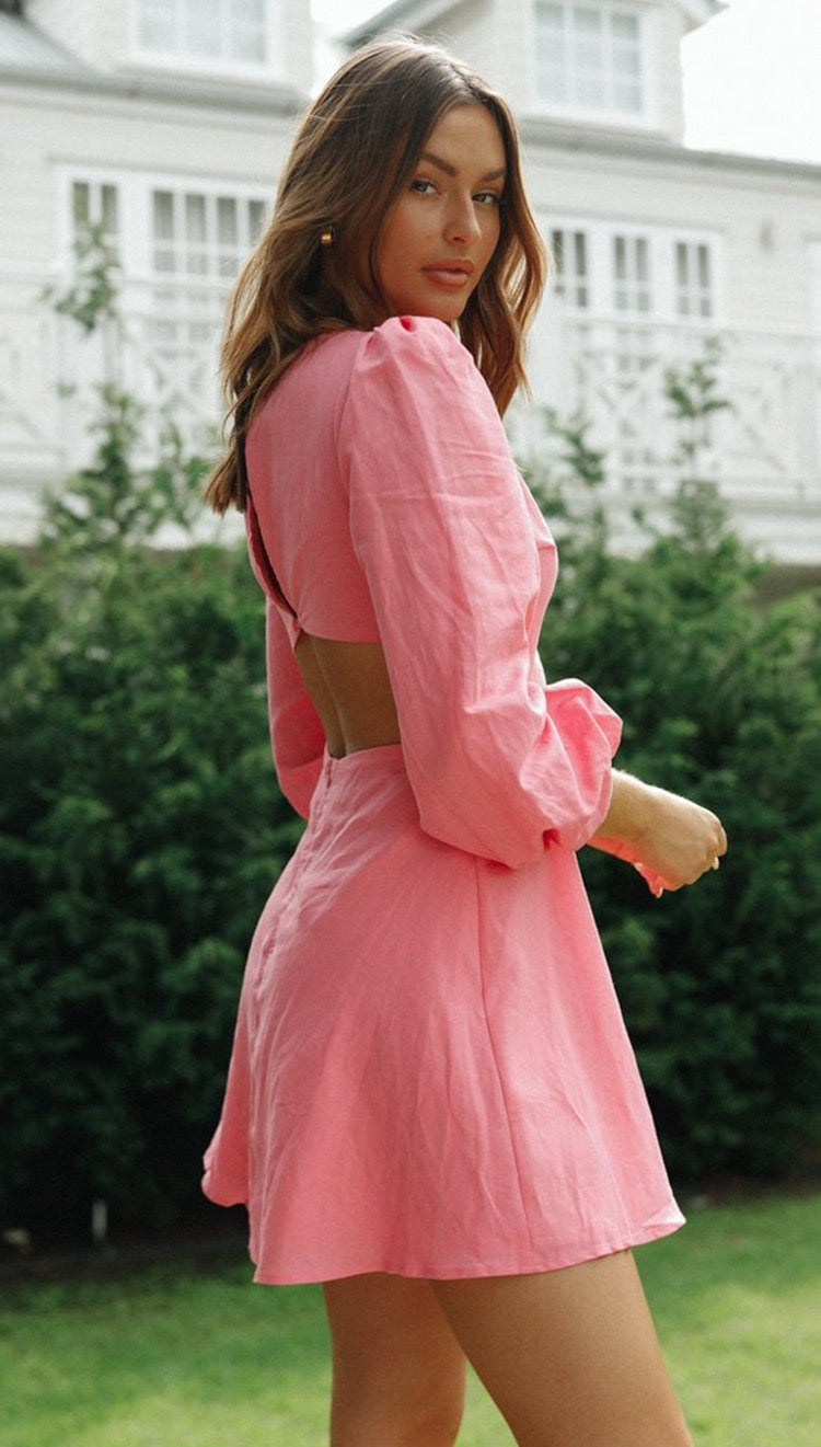 Rose Radiance Puff Sleeve Mini Dress