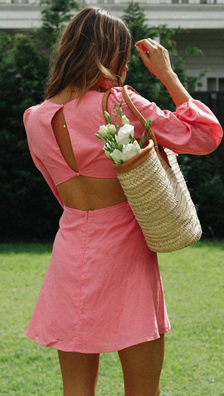 Rose Radiance Puff Sleeve Mini Dress