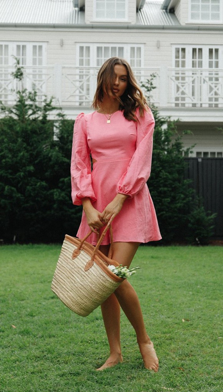Rose Radiance Puff Sleeve Mini Dress