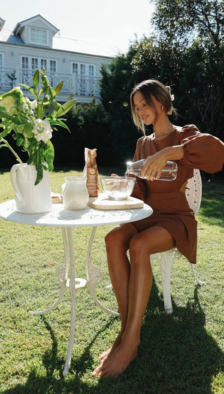 Rose Radiance Puff Sleeve Mini Dress