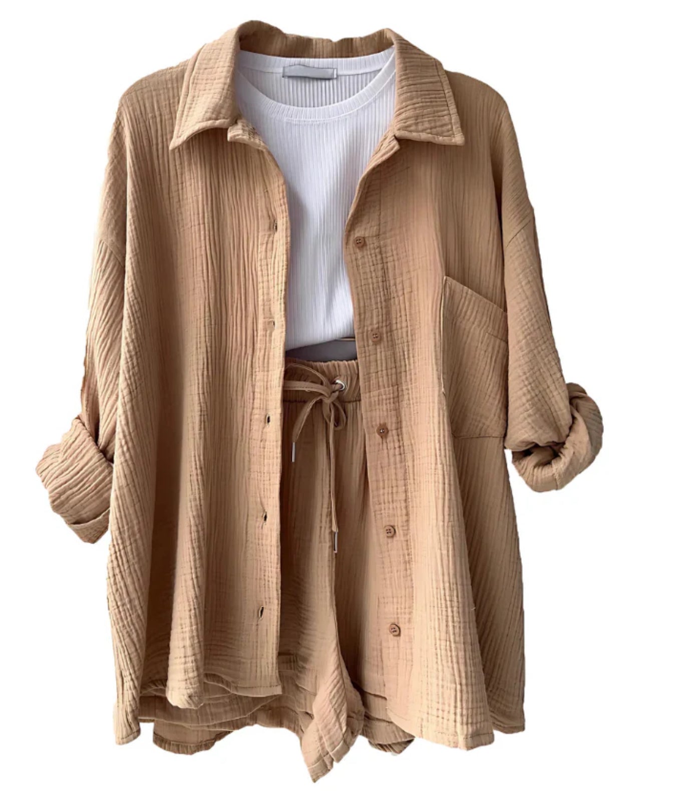 MAYLEE - COTTON BUTTON-UP SHORTS SET