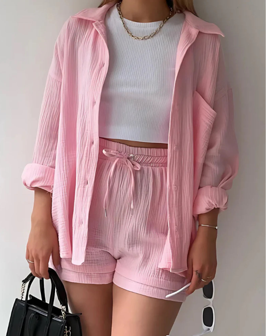 MAYLEE - COTTON BUTTON-UP SHORTS SET