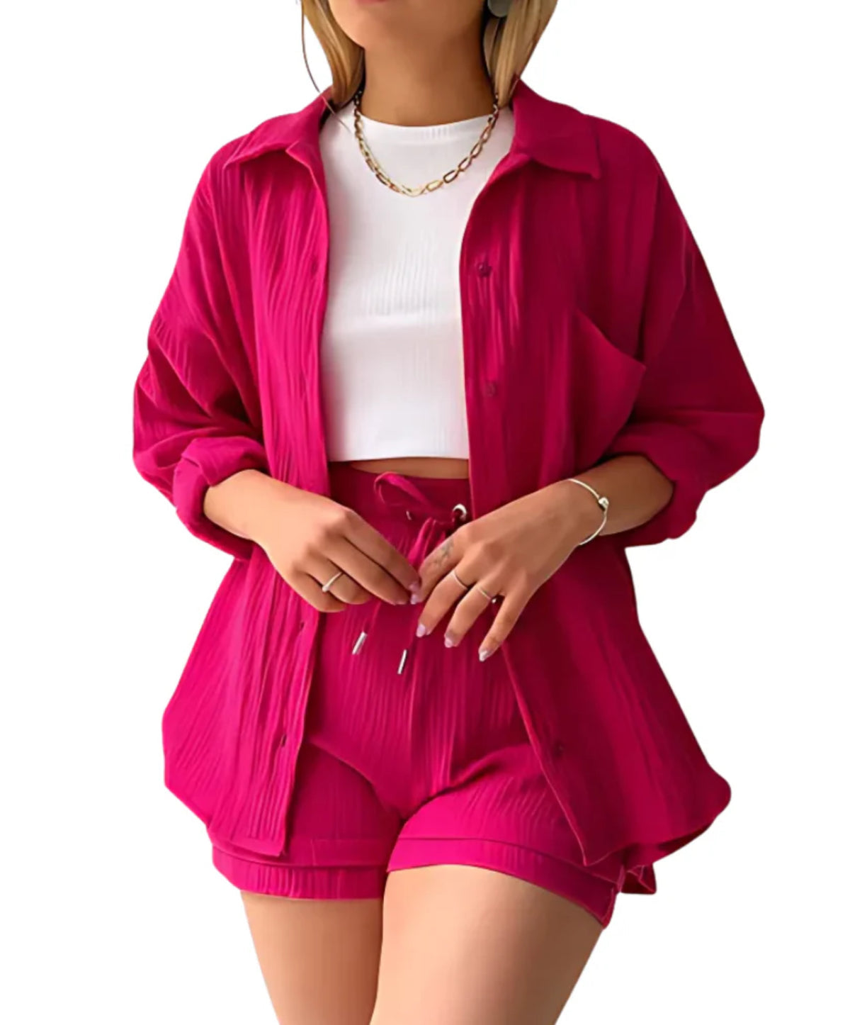 MAYLEE - COTTON BUTTON-UP SHORTS SET