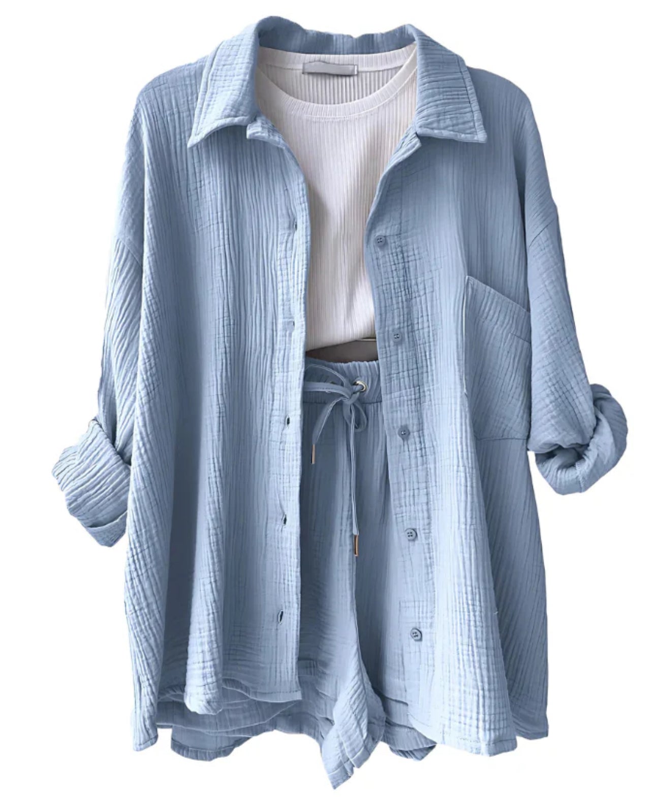 MAYLEE - COTTON BUTTON-UP SHORTS SET