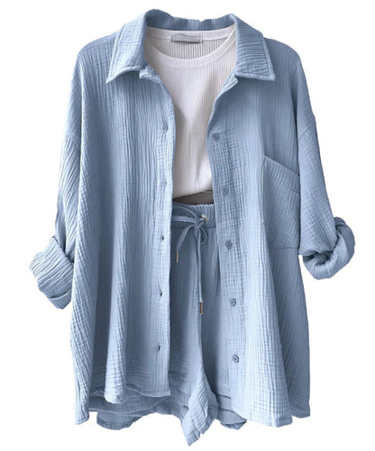 MAYLEE - COTTON BUTTON-UP SHORTS SET