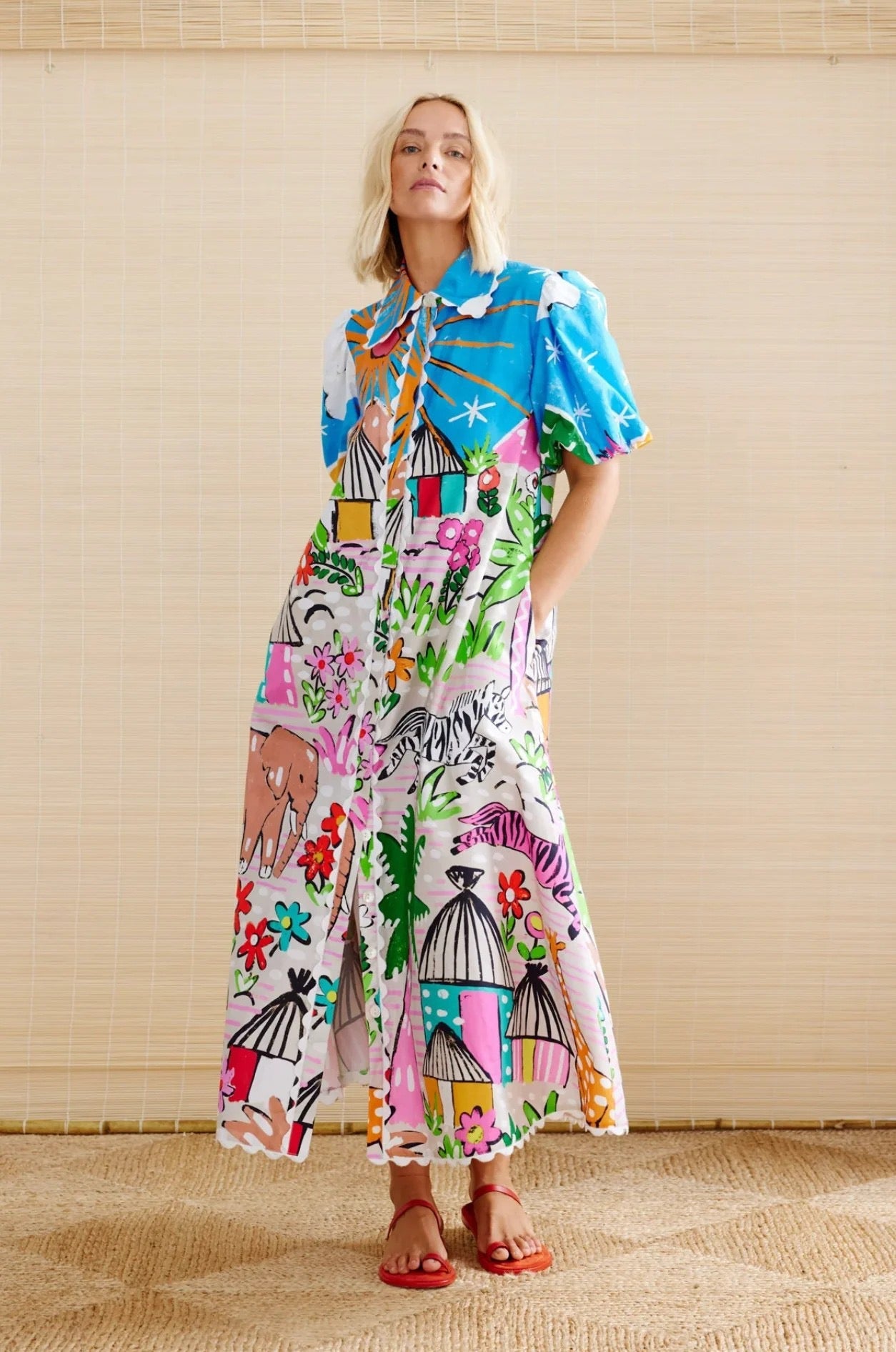 Savanna Bloom Illustrated Shirt Dress