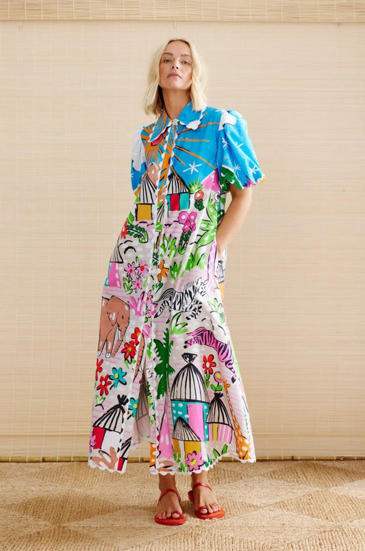 Savanna Bloom Illustrated Shirt Dress