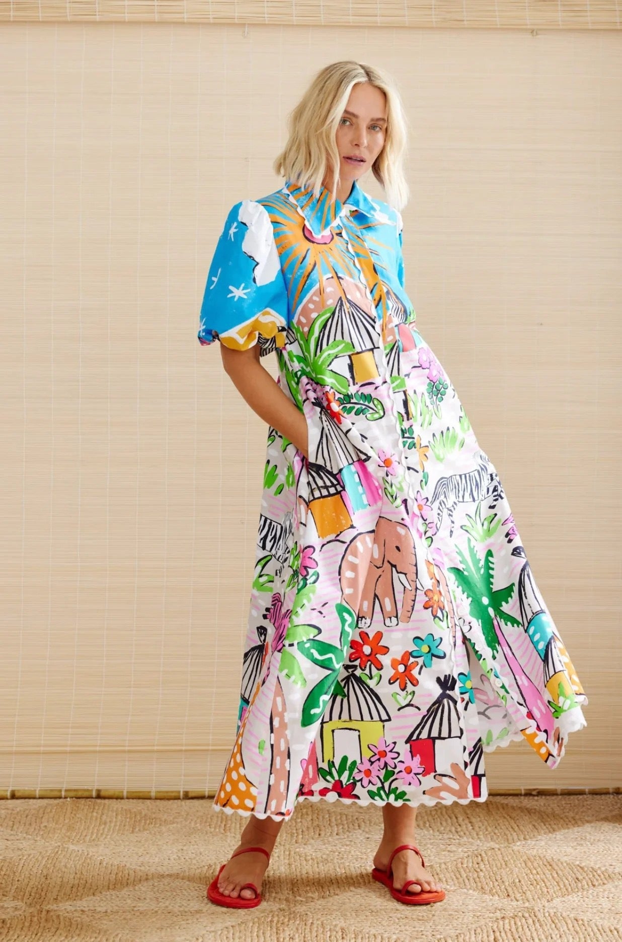 Savanna Bloom Illustrated Shirt Dress