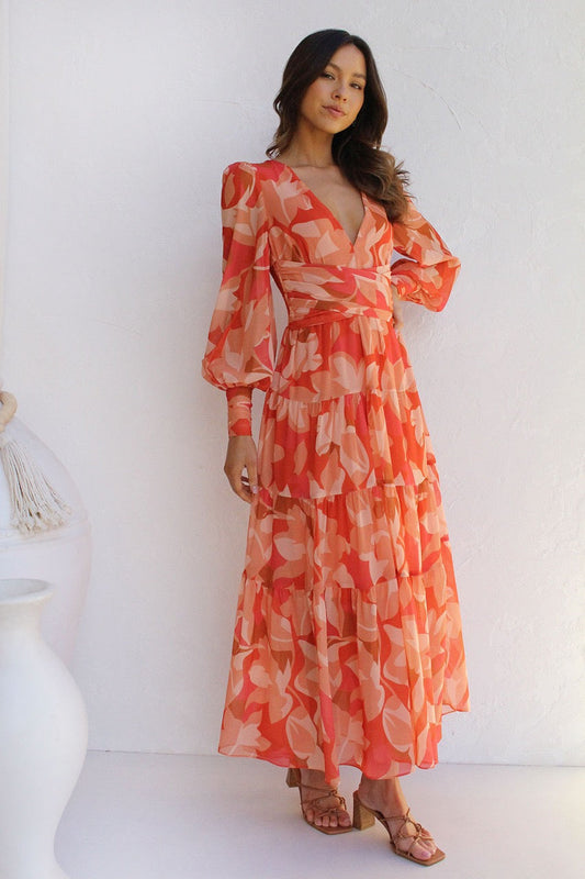 Elegant Floral V-Neck Maxi Dress