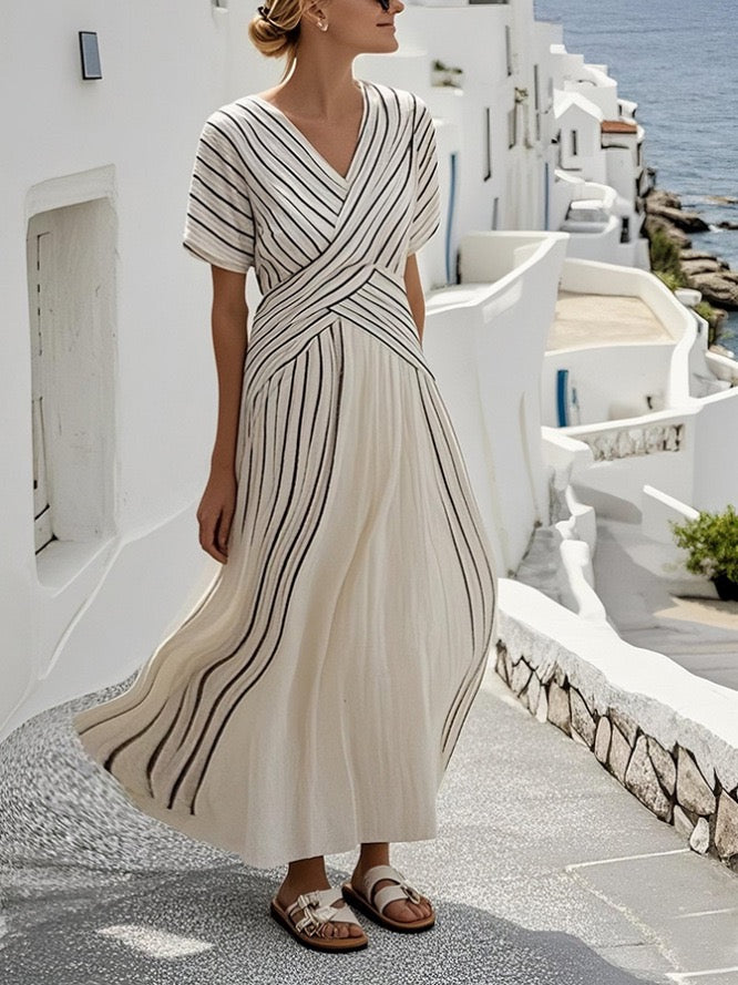Women’s Elegant Stripe Print Maxi Dress