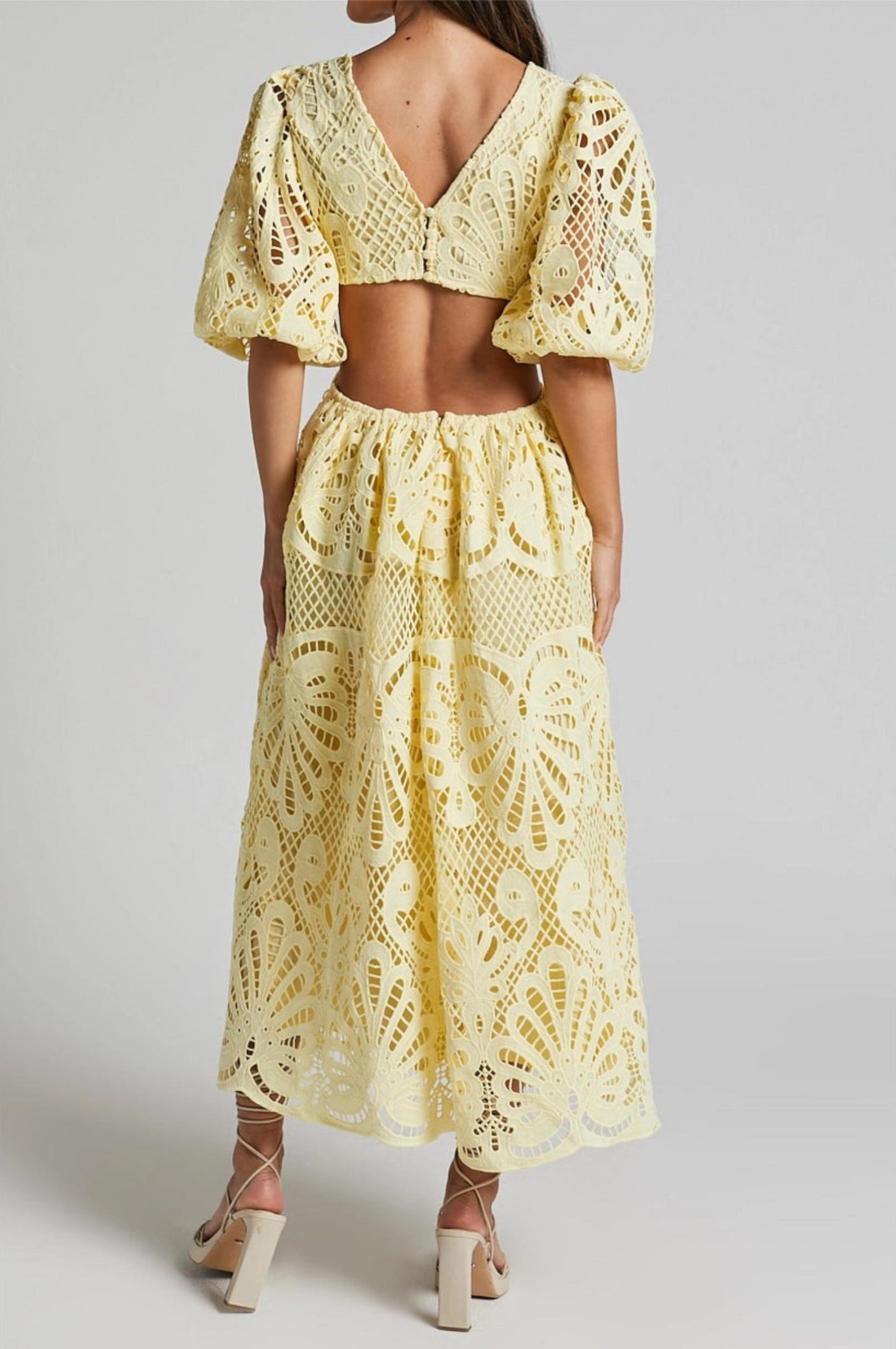LACE V-NECK CUT-OUT MIDI DRESS