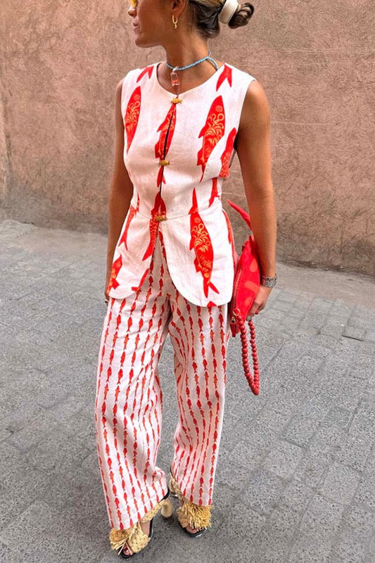 Crimson Koi Relaxed Fit Two-Piece Set