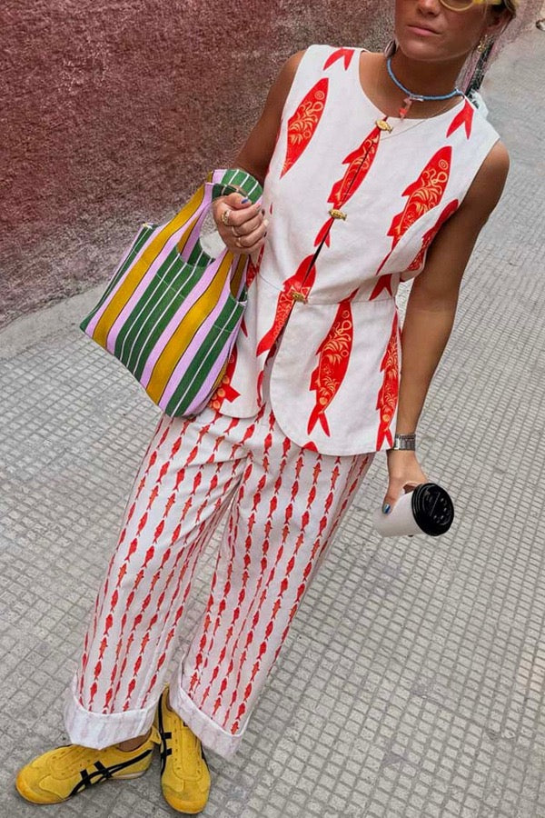 Crimson Koi Relaxed Fit Two-Piece Set
