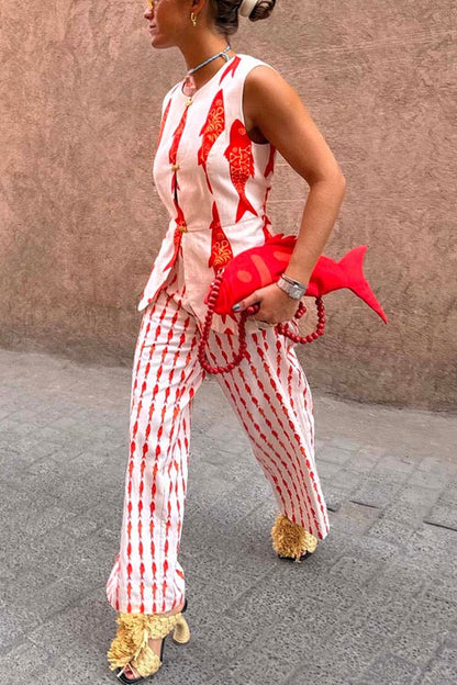 Crimson Koi Relaxed Fit Two-Piece Set