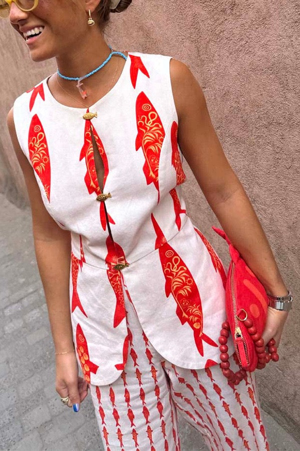 Crimson Koi Relaxed Fit Two-Piece Set
