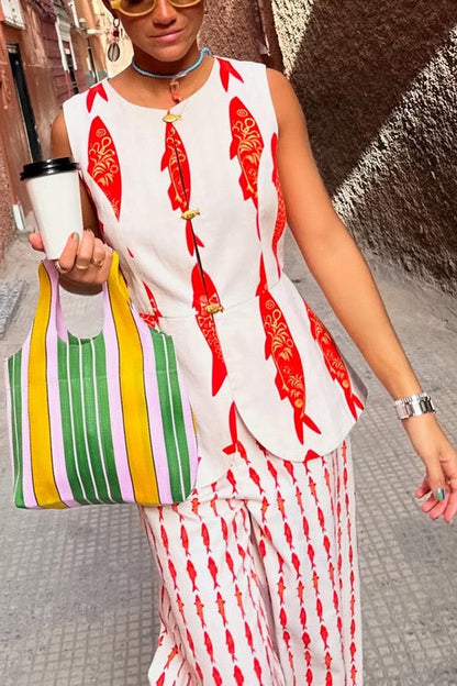 Crimson Koi Relaxed Fit Two-Piece Set