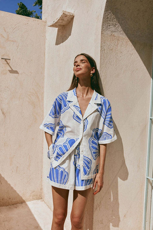 Botanical Print Short Sleeve Shirt & Shorts Set