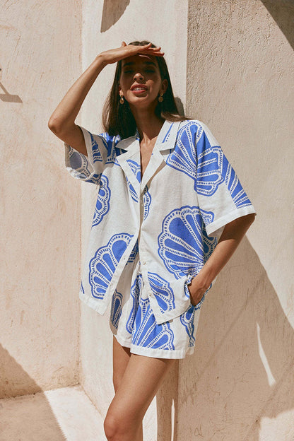 Botanical Print Short Sleeve Shirt & Shorts Set