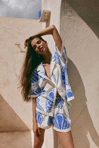 Botanical Print Short Sleeve Shirt & Shorts Set