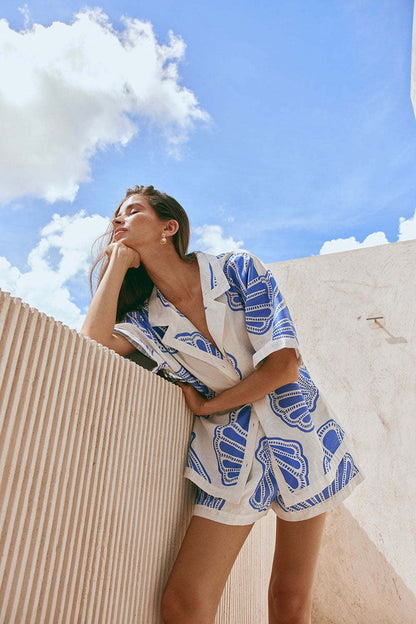 Botanical Print Short Sleeve Shirt & Shorts Set