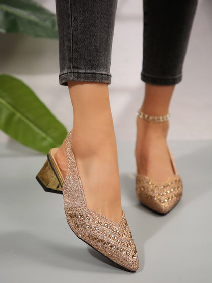 Rhinestone High Heel Chunky Heel Sandals