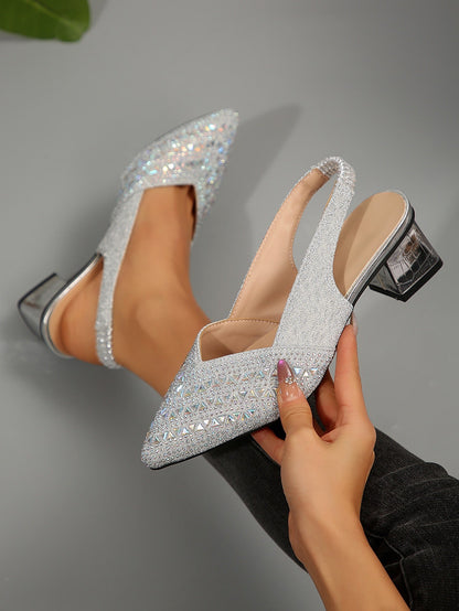 Rhinestone High Heel Chunky Heel Sandals