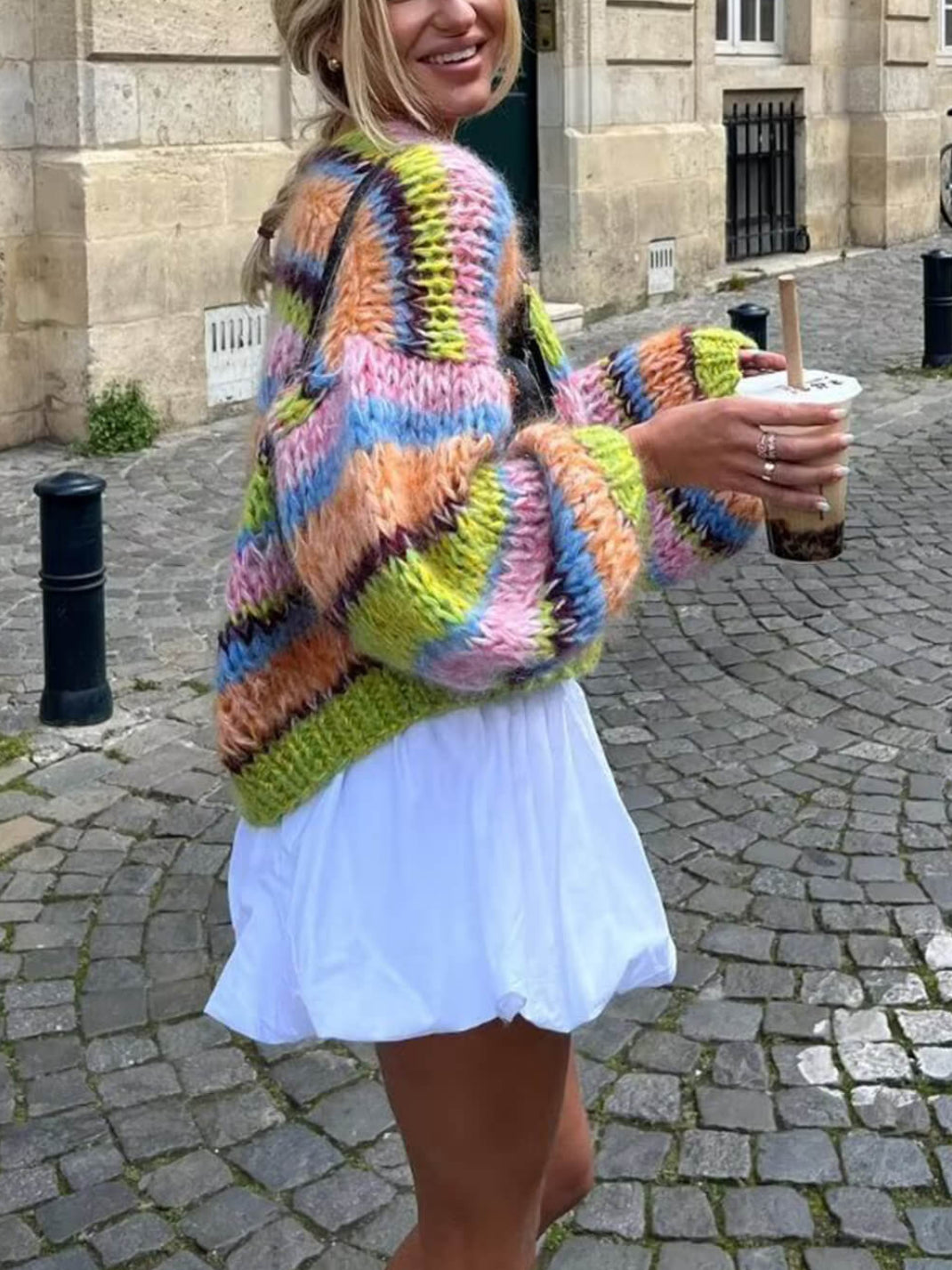Chaqueta Suéter Suelto con Contraste