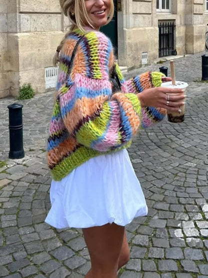 Chaqueta Suéter Suelto con Contraste