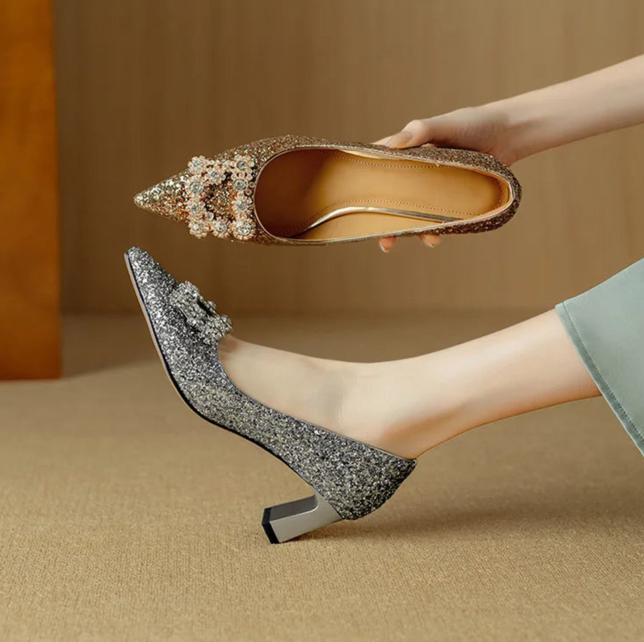 Gloria | Glitter Embellished Pumps
