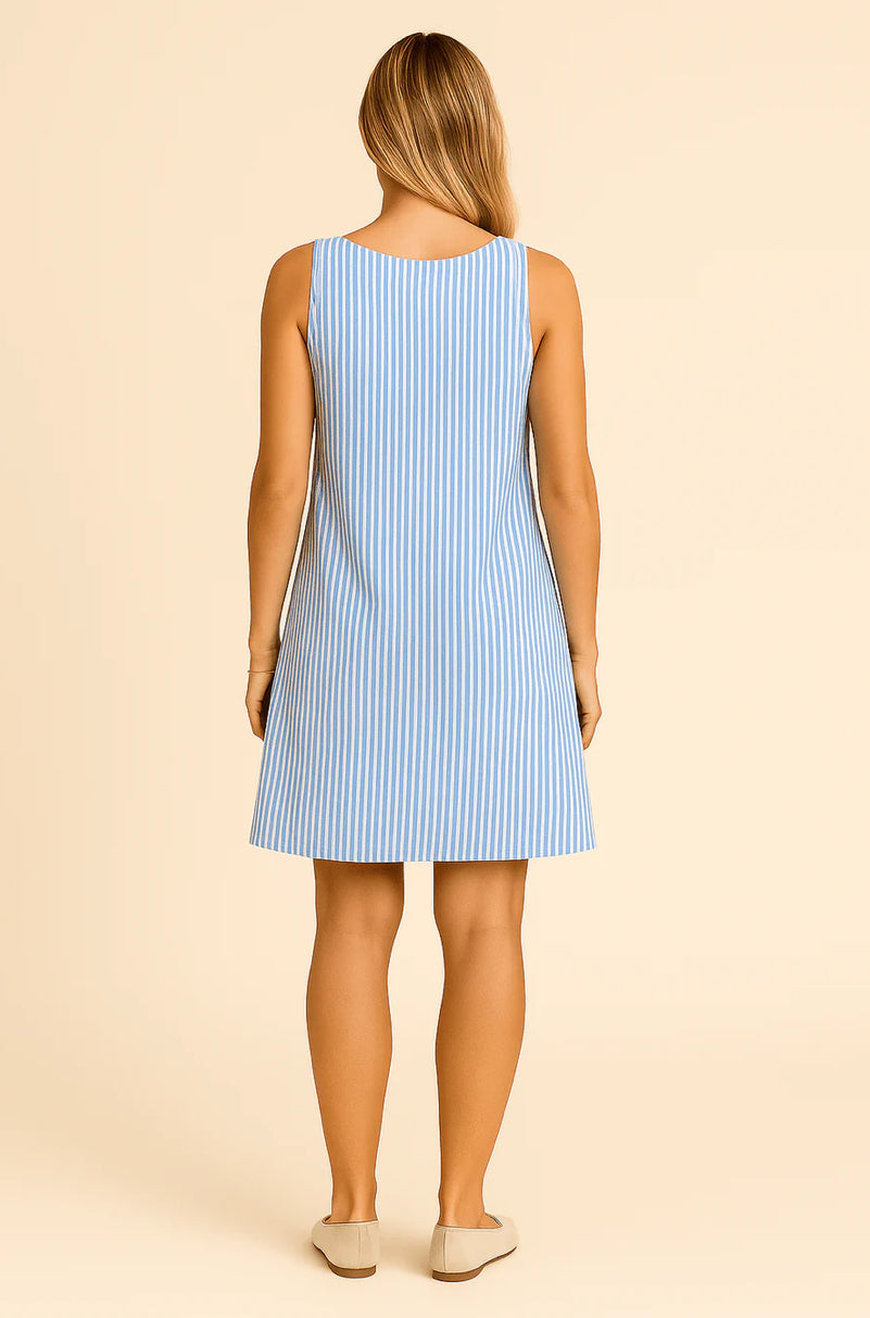BRIANNA SLEEVELESS COTTON STYLE SUMMER DRESS WITH POCKETS – NAUTICAL STRIPED DESIGN