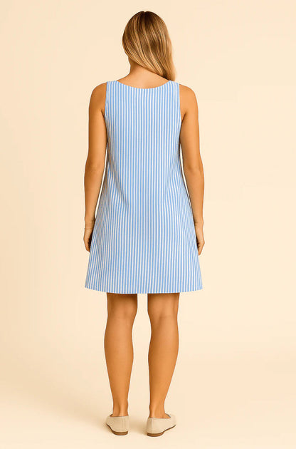 BRIANNA SLEEVELESS COTTON STYLE SUMMER DRESS WITH POCKETS – NAUTICAL STRIPED DESIGN