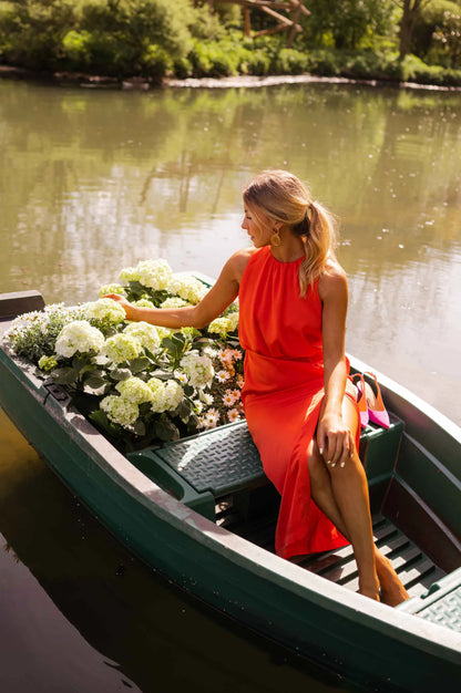 CAMILLE - GATHERED HIGH NECK MIDI DRESS