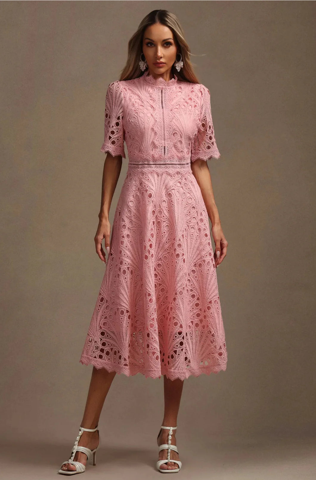VORELLE - CASUAL FLOWER EMBROIDERY SHORT SLEEVE DRESS