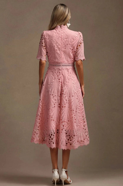 VORELLE - CASUAL FLOWER EMBROIDERY SHORT SLEEVE DRESS