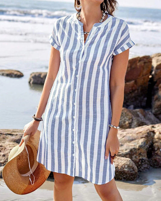 CAROLINE ELEGANT STRIPED SHIRT DRESS