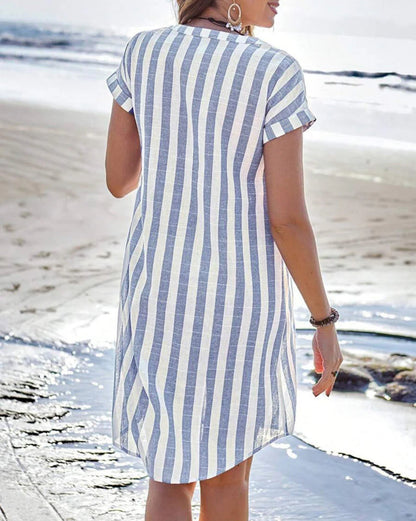 CAROLINE ELEGANT STRIPED SHIRT DRESS