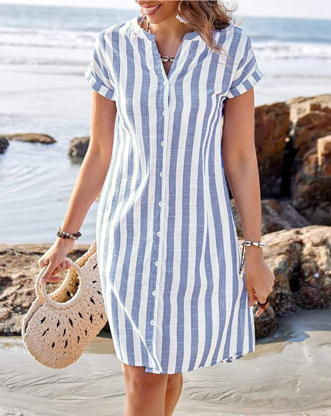 CAROLINE ELEGANT STRIPED SHIRT DRESS