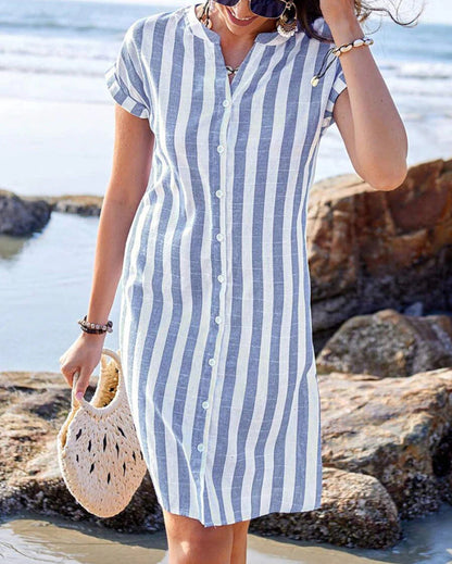 CAROLINE ELEGANT STRIPED SHIRT DRESS