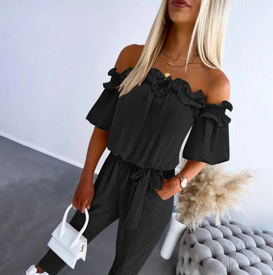 Avanika – Off-Shoulder Frill Tie-Waist Jumpsuit