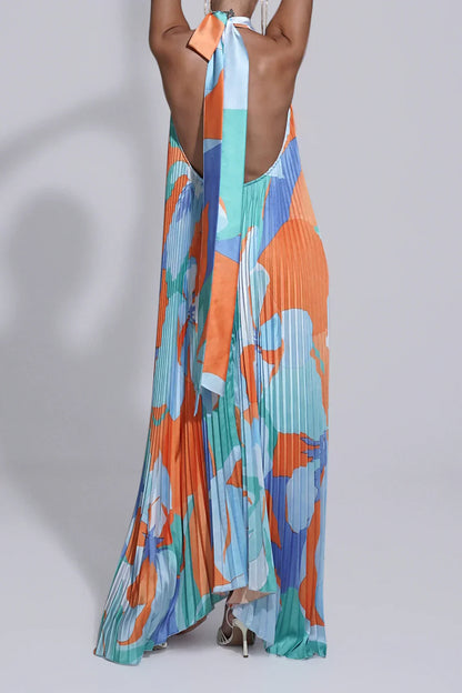 Shalia - Sensual Vestido Largo Plisado con Cuello Halter