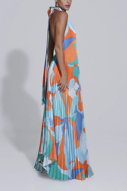 Shalia - Sensual Vestido Largo Plisado con Cuello Halter