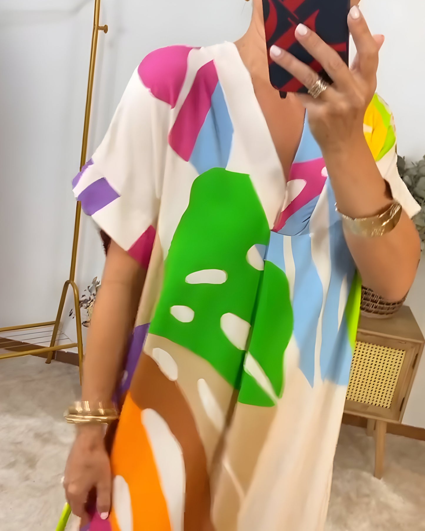 Ailsa – Vestido Casual con Estampado Colorido de Hojas
