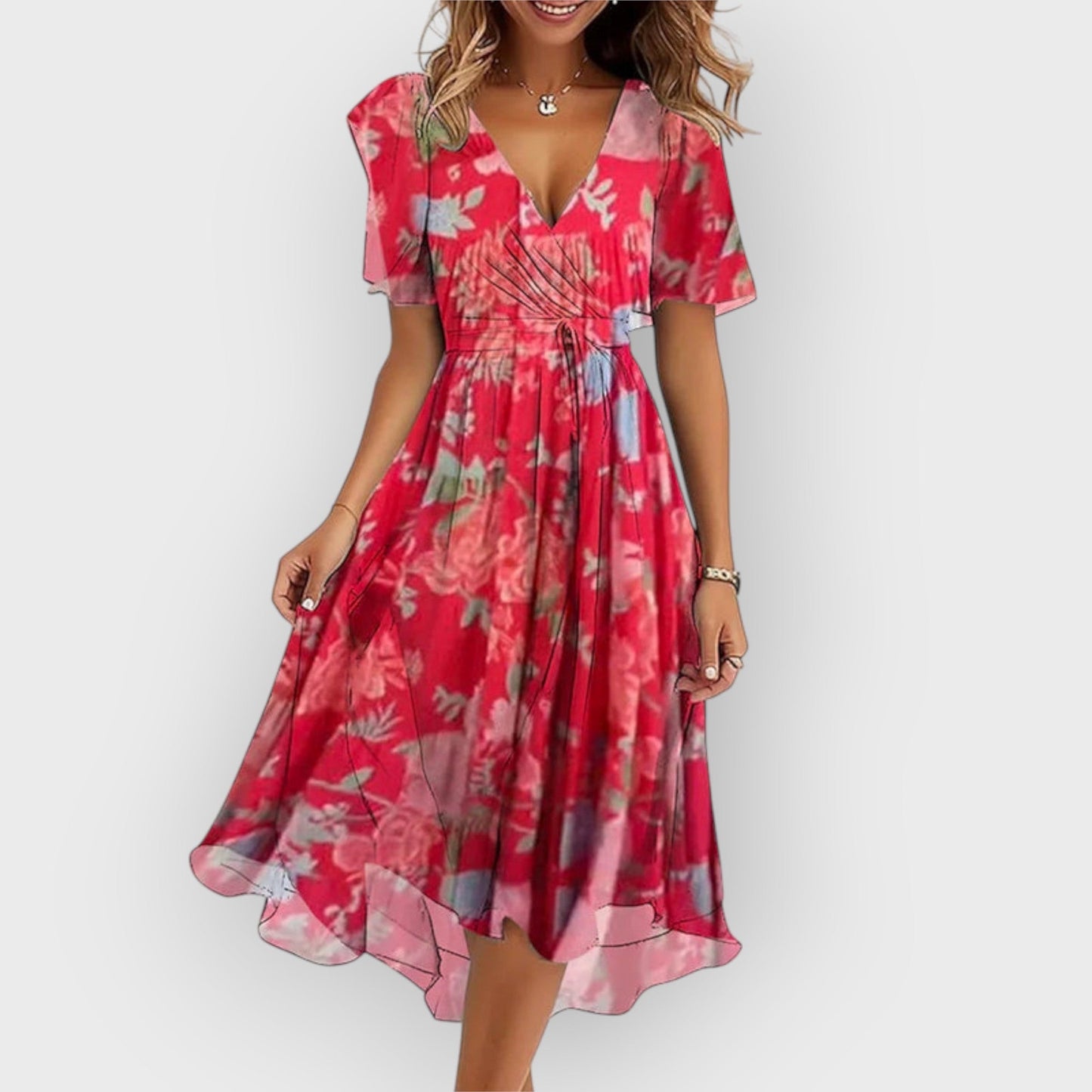 Daisy - Vestido Midi Floral con Escote en V Estilizado
