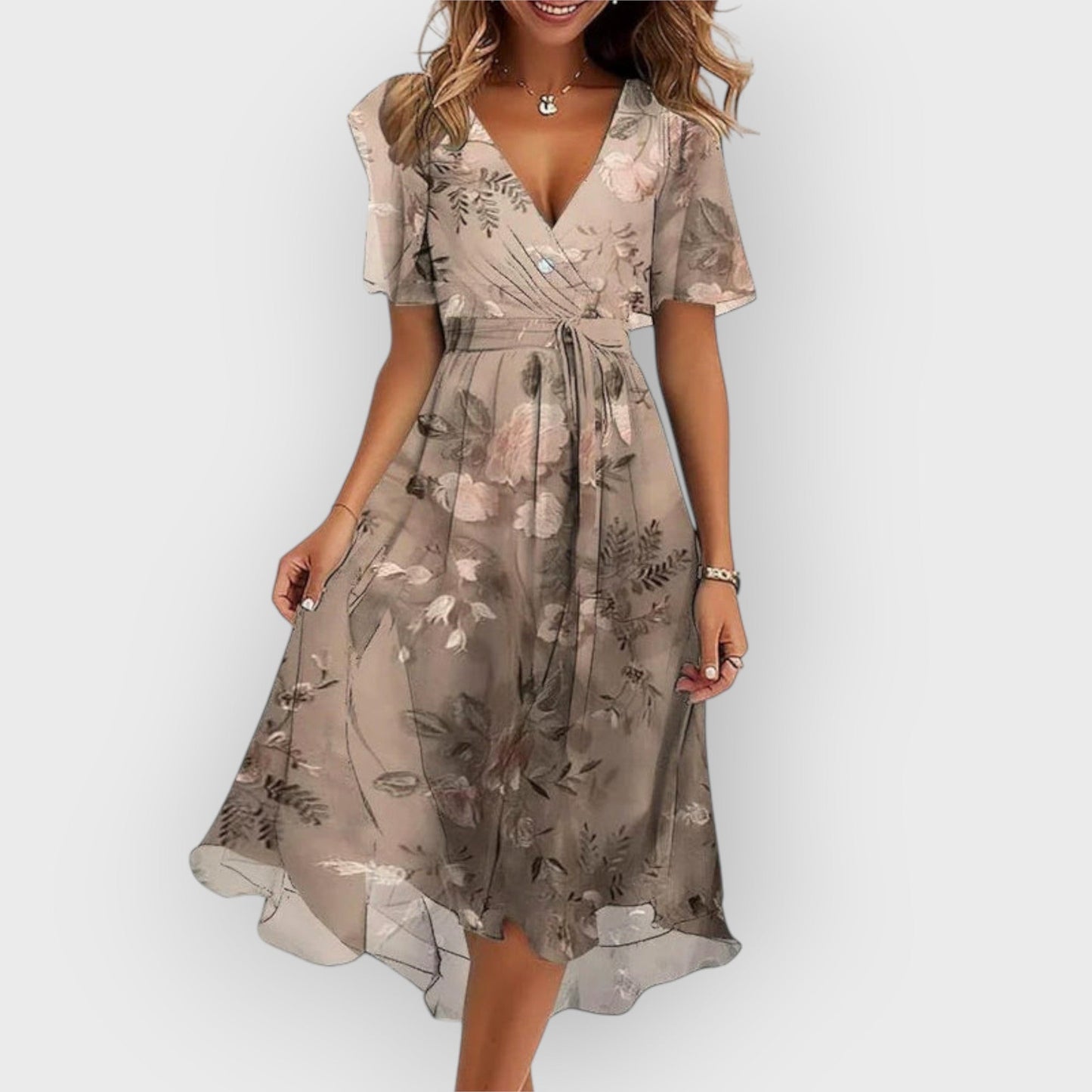 Daisy - Vestido Midi Floral con Escote en V Estilizado