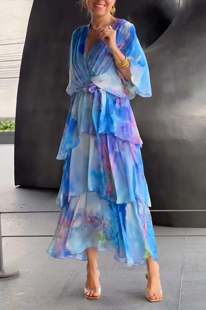 Nysa – Vestido de Gasa con Volantes Florales de Primavera