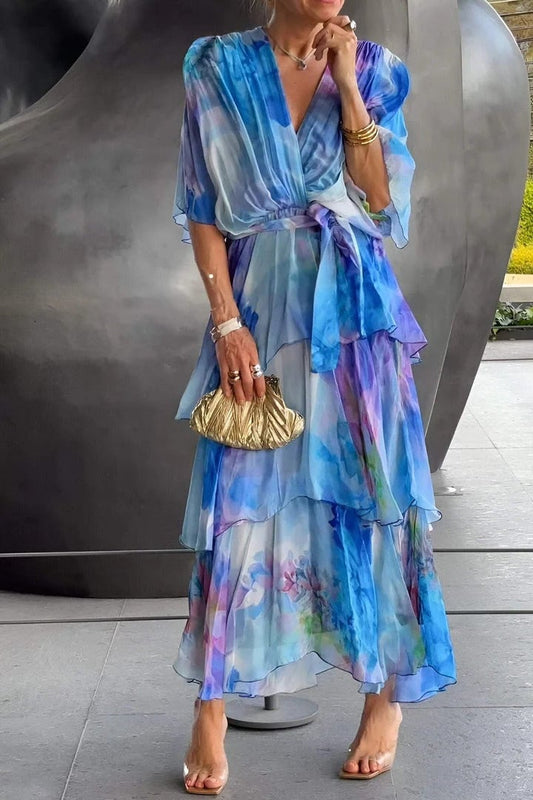 Nysa – Vestido de Gasa con Volantes Florales de Primavera